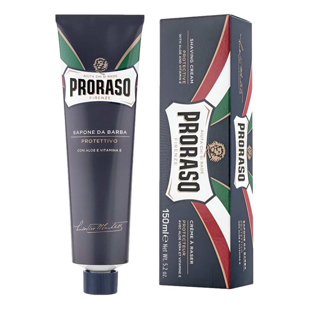 Proraso Blue Shaving Cream Tube 150ml with aloe vera and vitamin E for comfortable wet shaving with box packaging