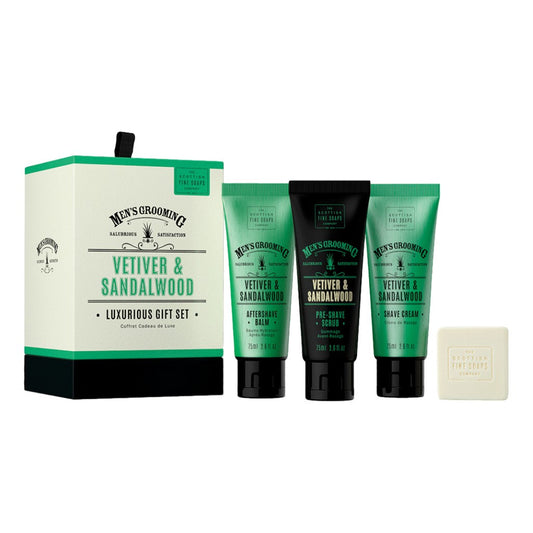 Scottish Fine Soaps Company Vetiver & Sandalwood Luxurious Gift Set on white background