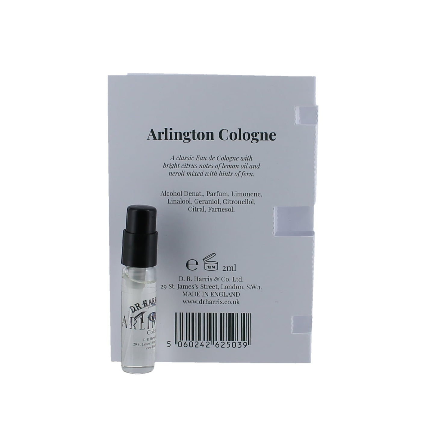 D.R. Harris Arlington Cologne In Refillable Glass Bottle With Citrus And Fern Scent - 2ml
