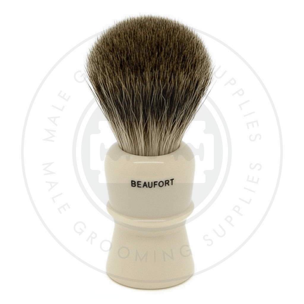 Simpsons Beaufort faux ivory shaving brush with Pure Badger hair - B1 Back