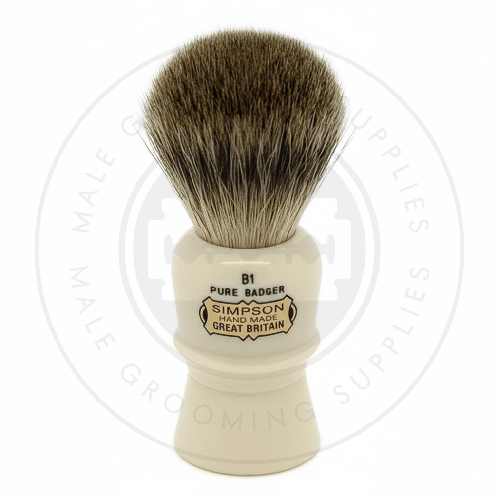 Simpsons Beaufort faux ivory shaving brush with Pure Badger hair - B1 Front