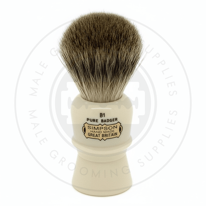 Simpsons Beaufort faux ivory shaving brush with Pure Badger hair - B1 Front