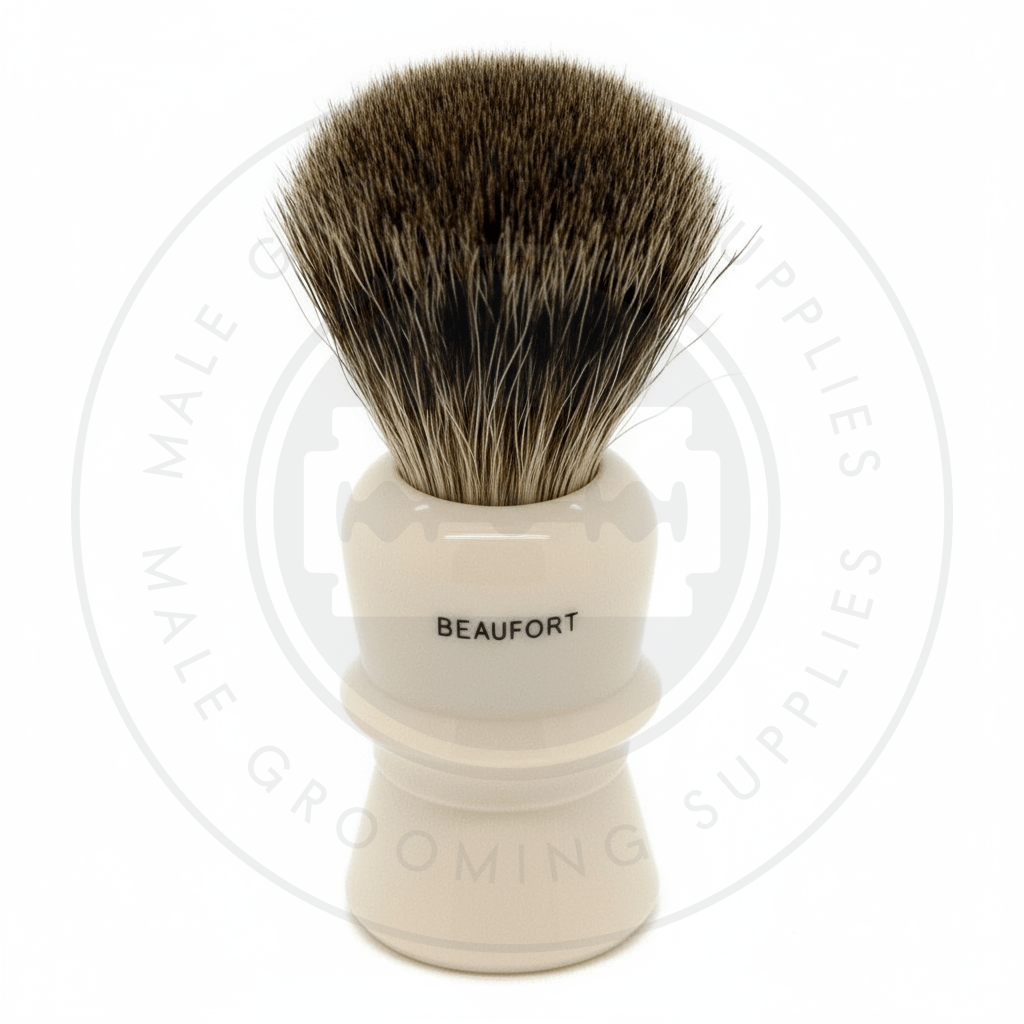 Simpsons Beaufort faux ivory shaving brush with Pure Badger hair - B2 Back