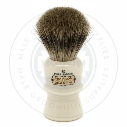 Simpsons Beaufort faux ivory shaving brush with Pure Badger hair - B2 Front