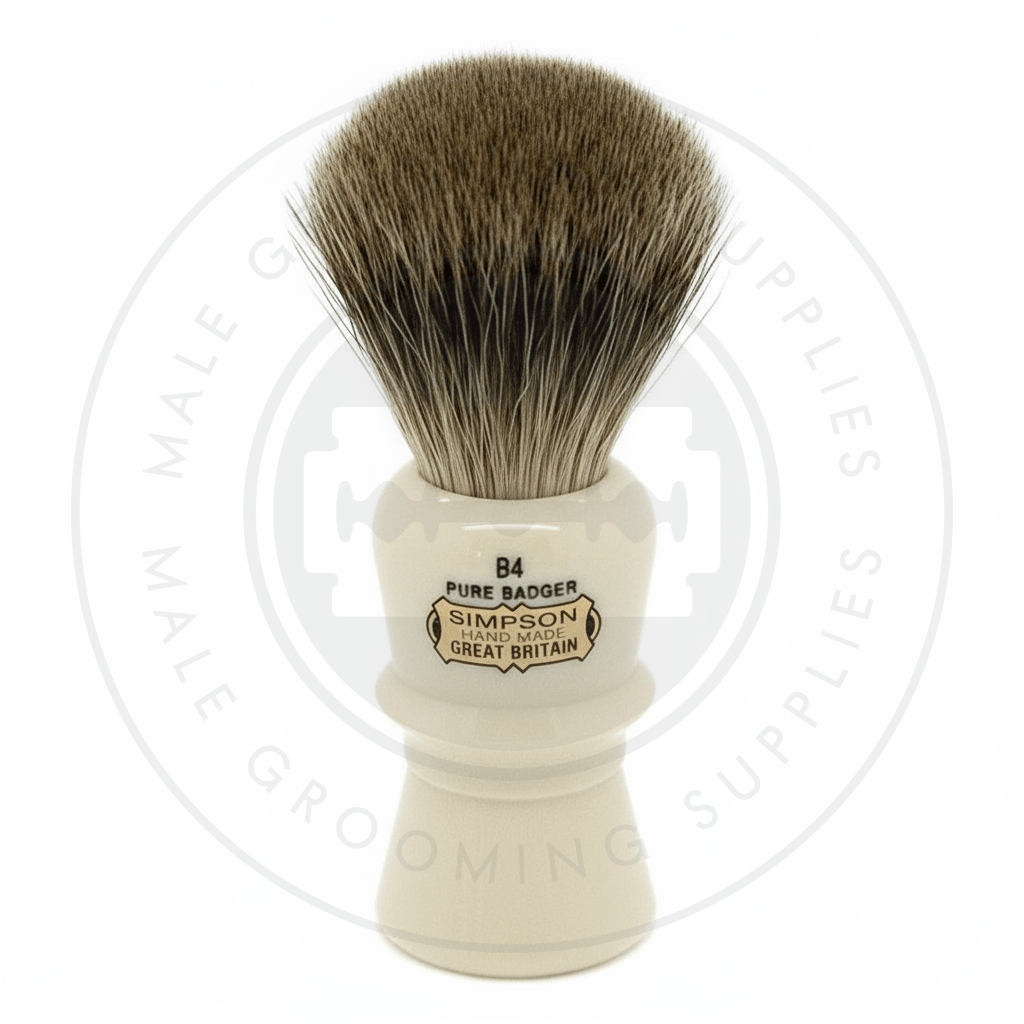 Simpsons Beaufort faux ivory shaving brush with Pure Badger hair - B4 Front