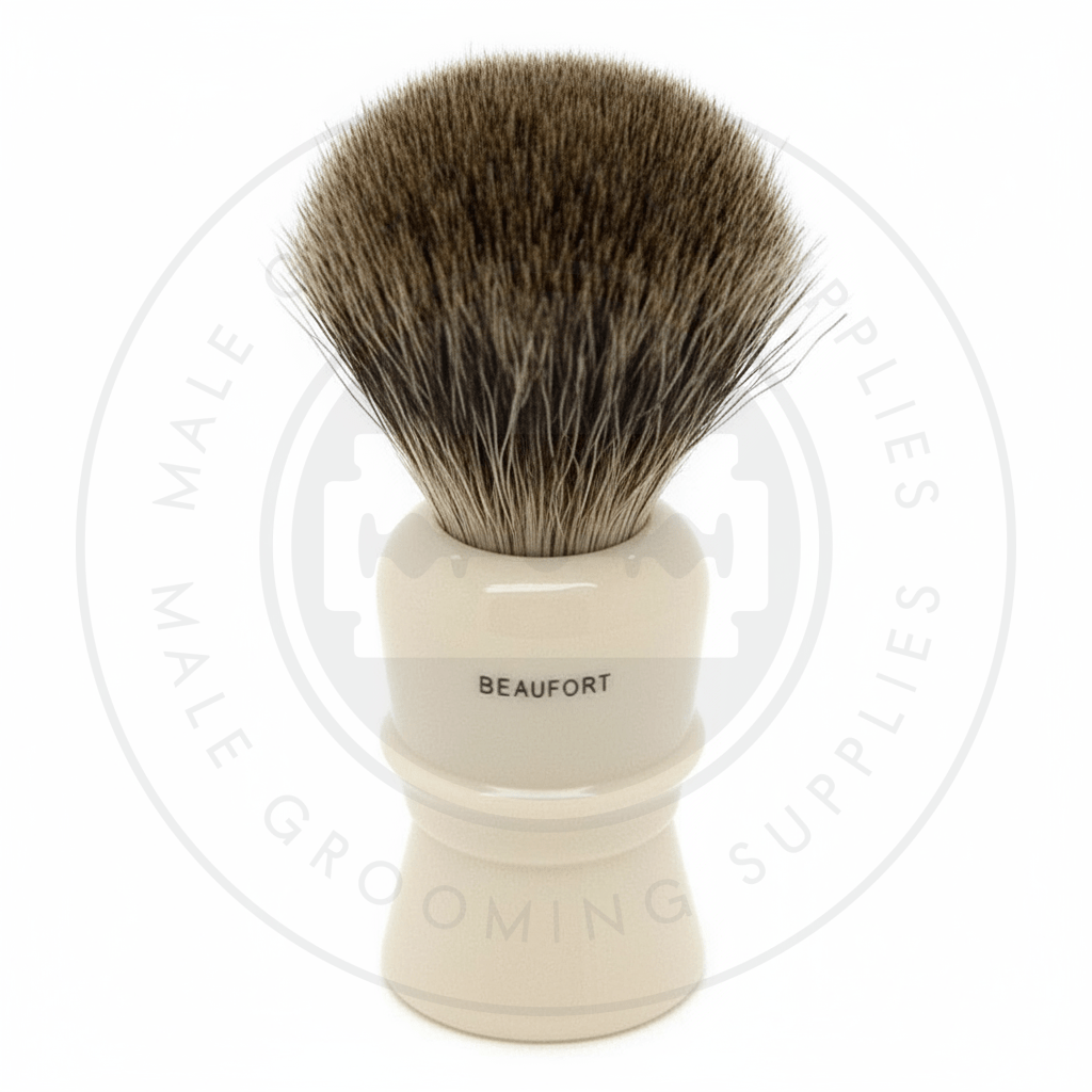 Simpsons Beaufort faux ivory shaving brush with Pure Badger hair - B5 Back