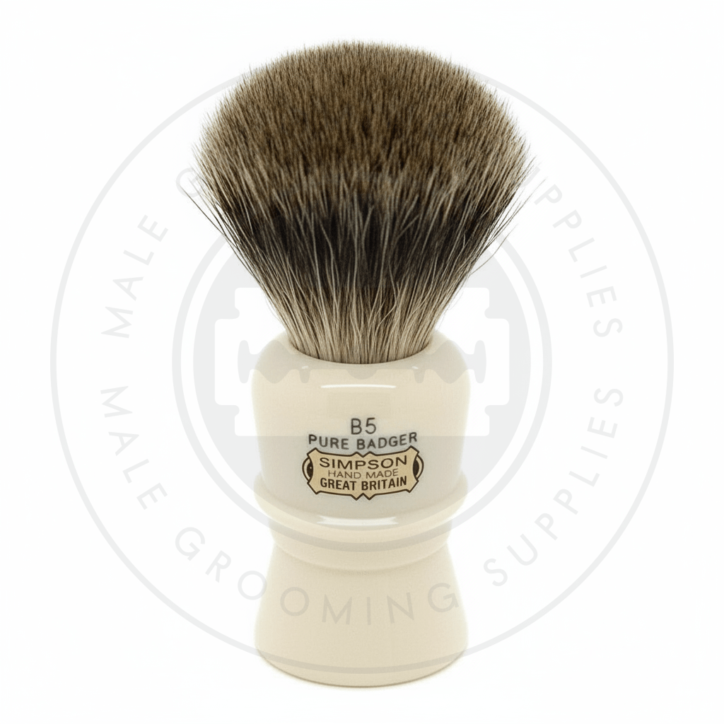 Simpsons Beaufort faux ivory shaving brush with Pure Badger hair - B5 Front