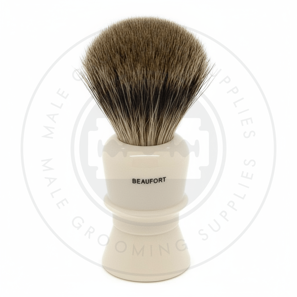 Simpsons Beaufort faux ivory shaving brush with Pure Badger hair - B6 Back