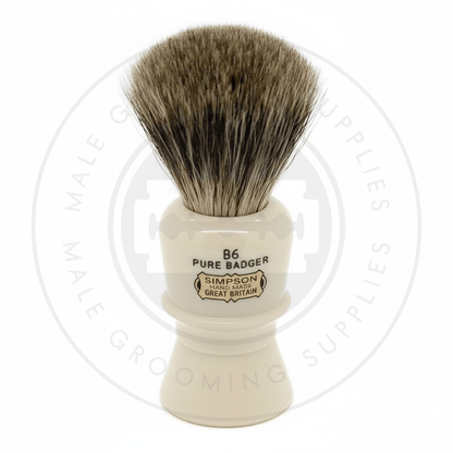 Simpsons Beaufort faux ivory shaving brush with Pure Badger hair - B6 Front