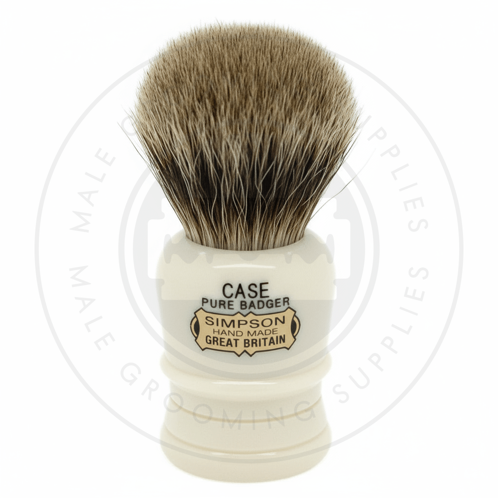 Simpsons Case compact faux ivory shaving brush with Best or Pure Badger hair - C1 Pure