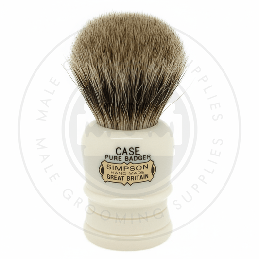Simpsons Case compact faux ivory shaving brush with Best or Pure Badger hair - C1 Pure