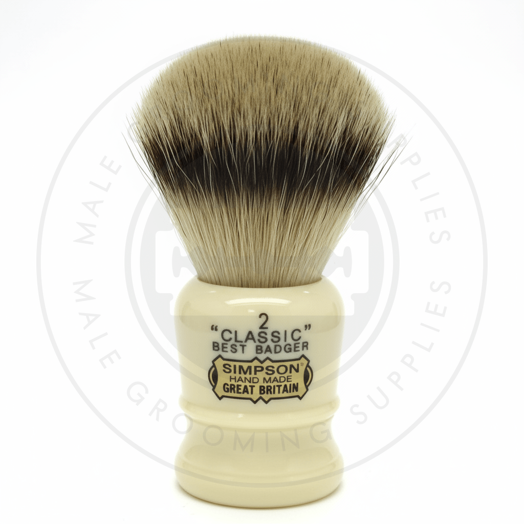 Simpsons Classic 2 faux ivory shaving brush with Best Badger hair