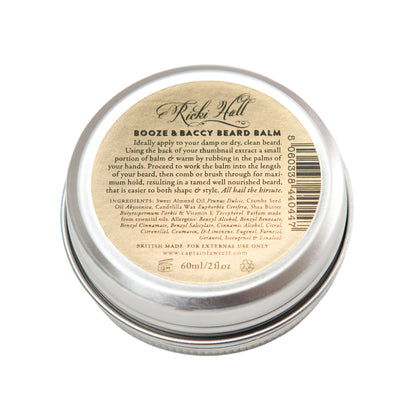 Captain Fawcett Booze & Baccy Beard Balm 60ml In Screw-Top Tin - Back of Jar