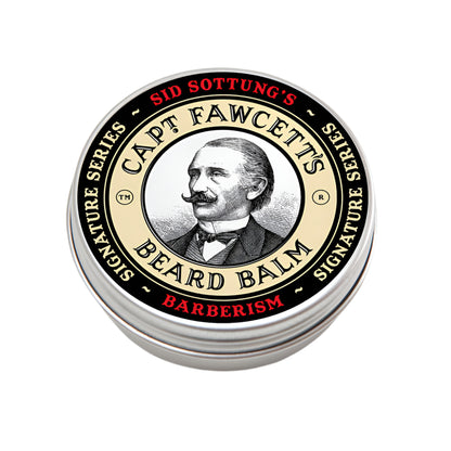Capitaine Fawcett's Beard Balm container with vintage illustration on a white background