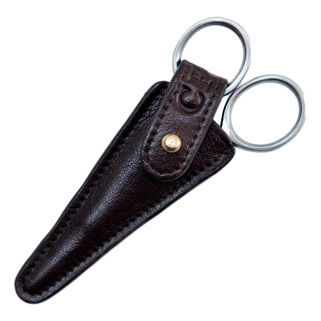 Captain Fawcett Hand-Crafted Grooming Scissors with leather pouch and brass stud.