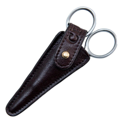 Captain Fawcett Hand-Crafted Grooming Scissors with leather pouch and brass stud.
