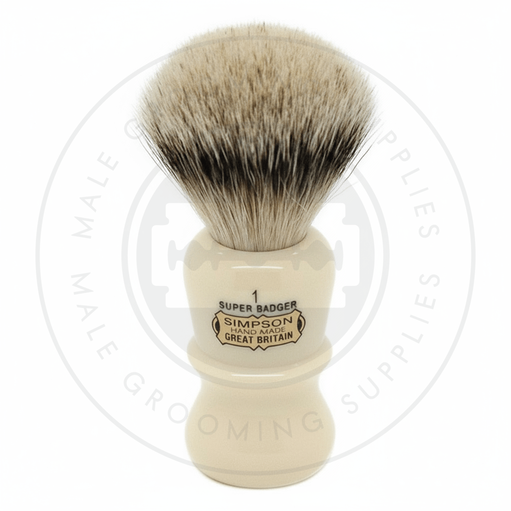 Simpsons Emperor faux ivory shaving brush with Super Silvertip Badger hair - E1 Super - Front