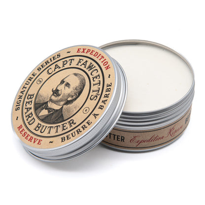 Capitaine Fawcett beard butter container on a white background