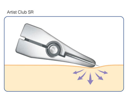 Illustration 'Artist Club SR' on a beige background with purple arrows.