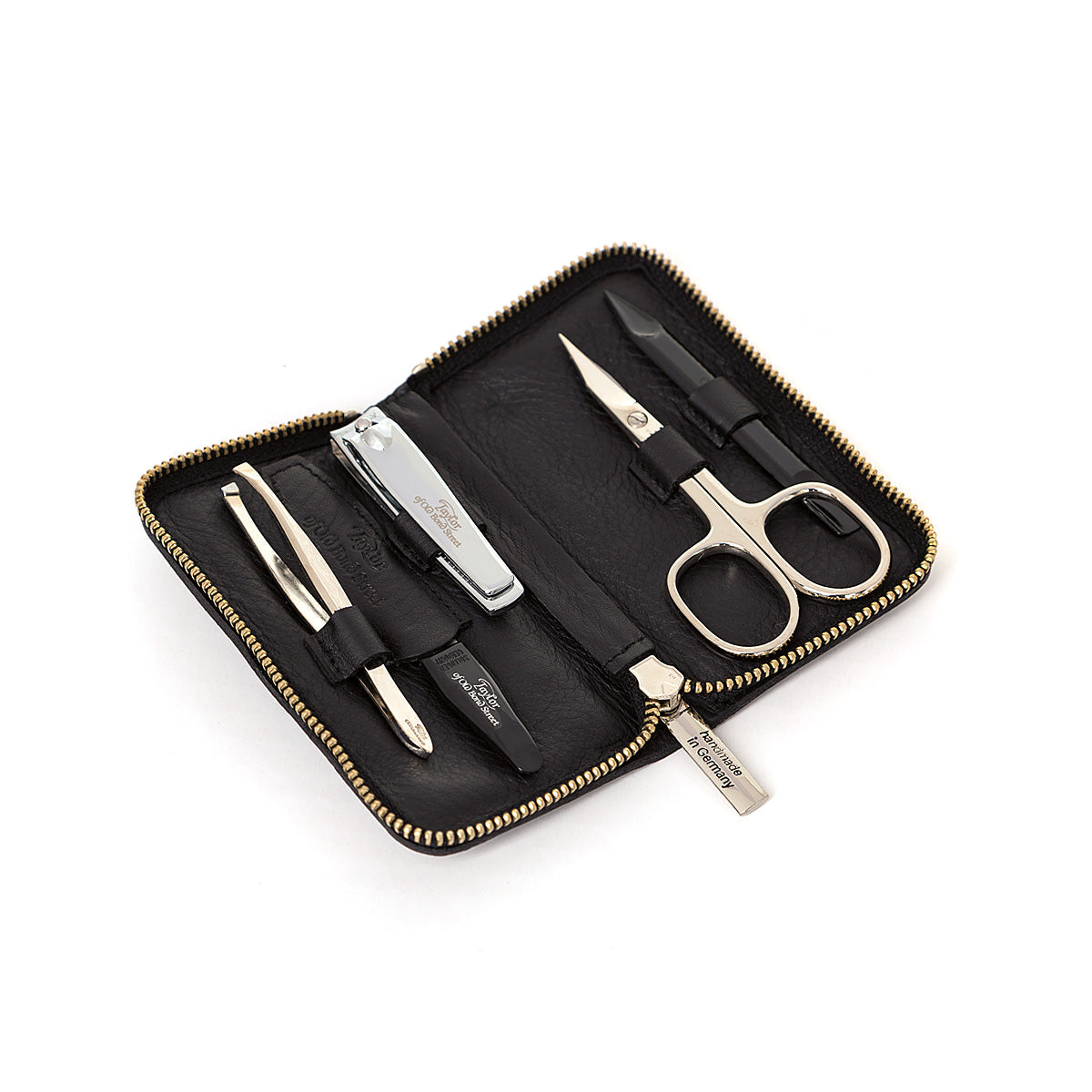 Taylor of Old Bond Street Black Leather Manicure Set – 5 Grooming Tools In Travel Case.