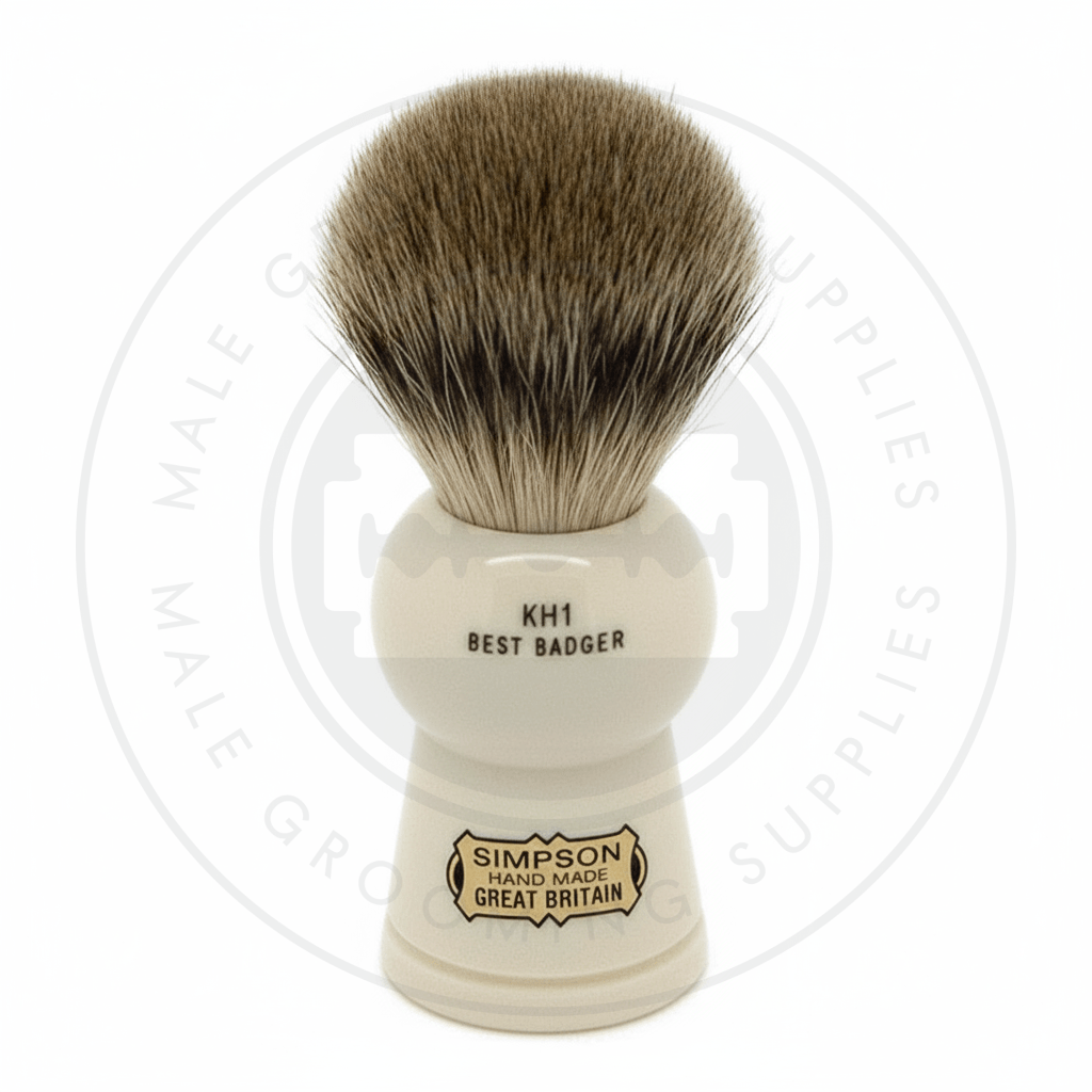 Simpsons Keyhole faux ivory shaving brush with Best Badger hair - KH1 Best - Front View