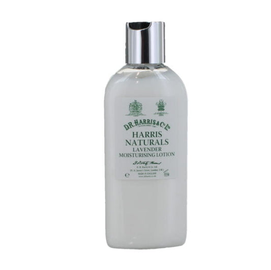 Bottle of D.R. Harris Naturals Lavender Moisturising Lotion on a white background