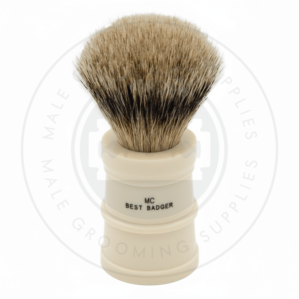 Simpsons Milk Churn faux ivory shaving brush with Best Badger hair - Back