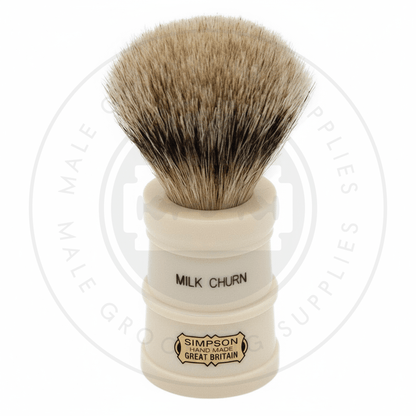 Simpsons Milk Churn faux ivory shaving brush with Best Badger hair - Front