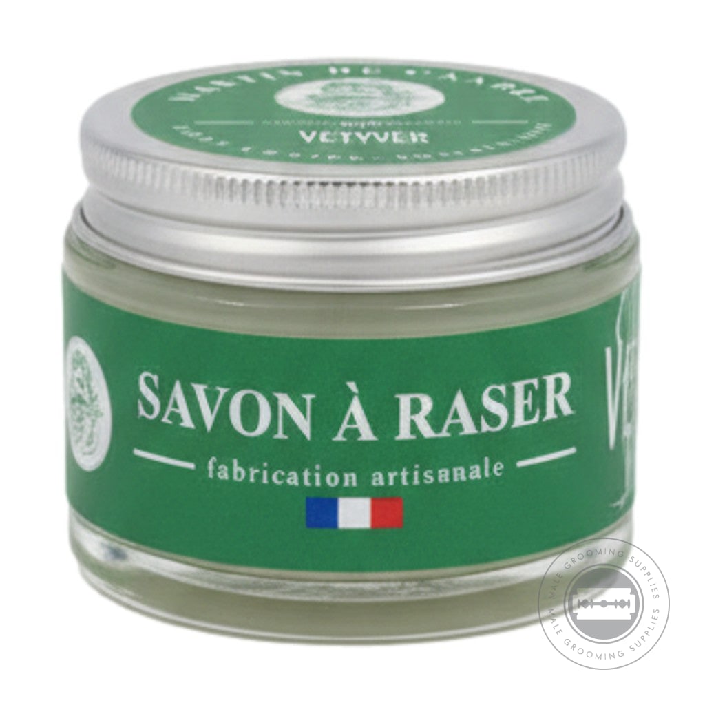 Martin De Candre Vetiver Shaving Soap jar with aluminium lid fresh woody vetiver fragrance - 50g