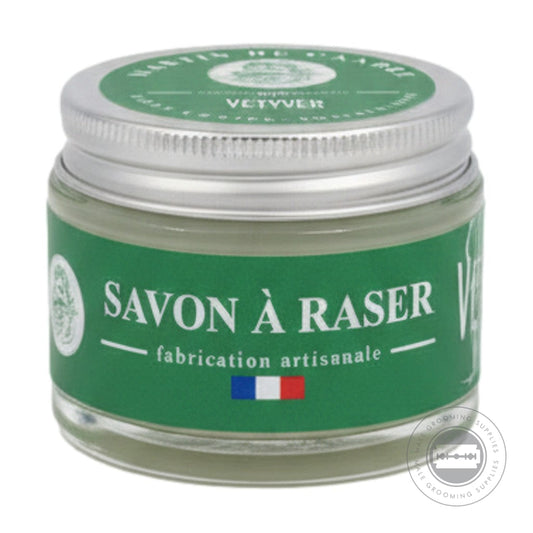 Martin De Candre Vetiver Shaving Soap jar with aluminium lid fresh woody vetiver fragrance - 50g