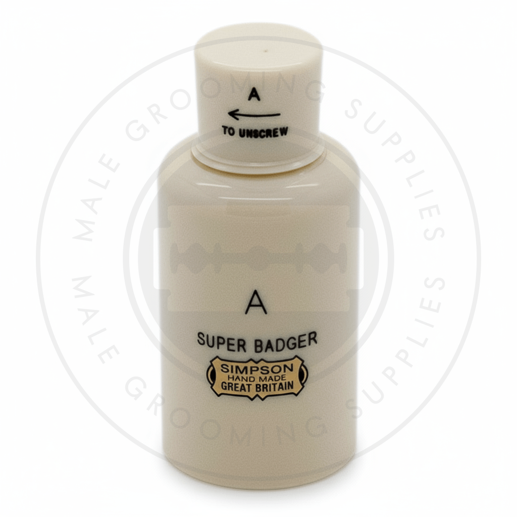 Simpsons Major faux ivory travel shaving brush with Super Silvertip Badger hair - Closed View