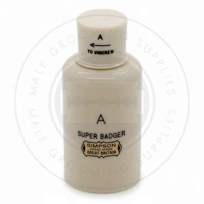 Simpsons Major faux ivory travel shaving brush with Super Silvertip Badger hair - Closed View