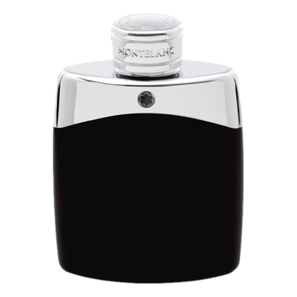 Black and silver Montblanc perfume bottle on a white background