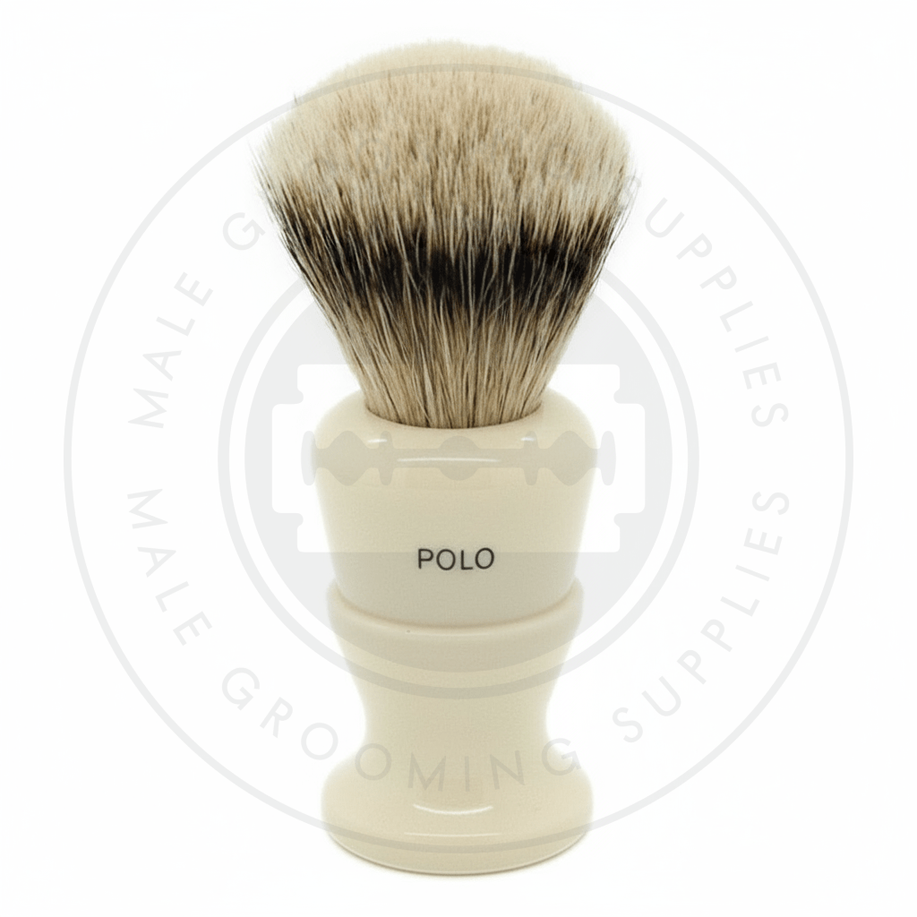 Simpsons Polo faux ivory shaving brush with Best or Super Silvertip Badger hair - Back