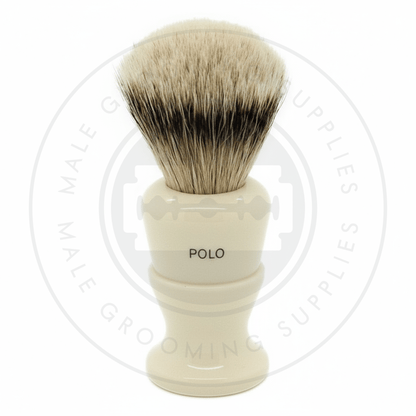 Simpsons Polo faux ivory shaving brush with Best or Super Silvertip Badger hair - Back