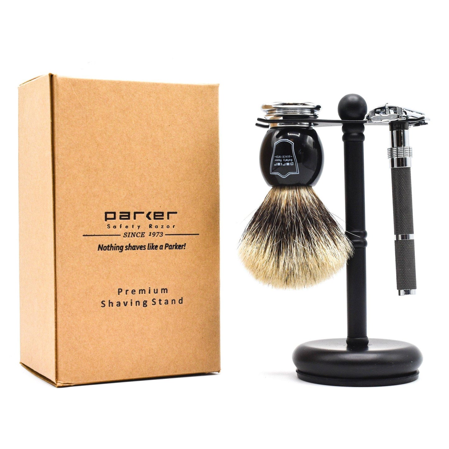 Parker Deluxe Black Safety Razor & Shave Brush Stand