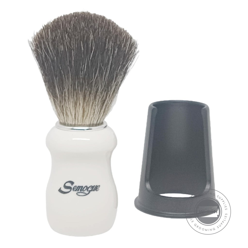 Semogue Pharos-C3 Arctic White Shaving Brush With Pure Grey Badger Knot And Chrome Ring, Includes Stand.