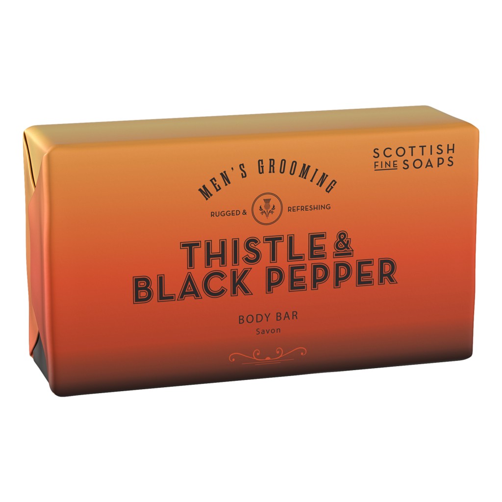 Scottish Fine Soaps Thistle & Black Pepper Body Bar 220g on white background