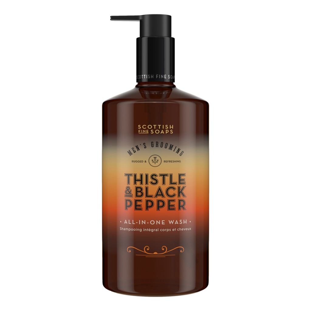Scottish Fine Soaps Thistle & Black Pepper All-In-One Wash 500ml on white background