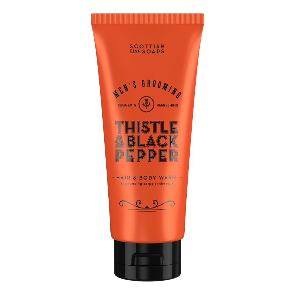 Scottish Fine Soaps Thistle & Black Pepper Hair & Body Wash 200ml on white background