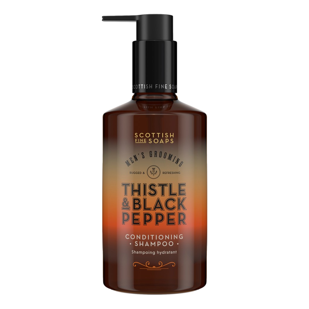 Scottish Fine Soaps Thistle & Black Pepper Conditioning Shampoo 300ml on white background