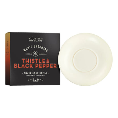 Scottish Fine Soaps Thistle & Black Pepper Shave Soap Refill 100g on white background