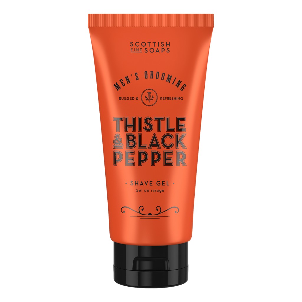 Scottish Fine Soaps Thistle & Black Pepper Shave Gel 150ml on white background