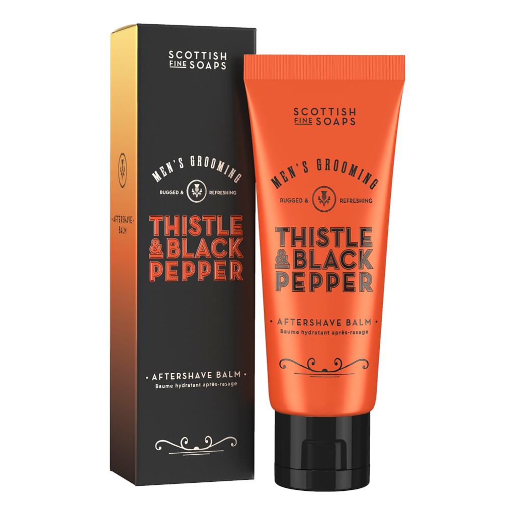 Scottish Fine Soaps Thistle & Black Pepper Aftershave Balm 75ml on white background