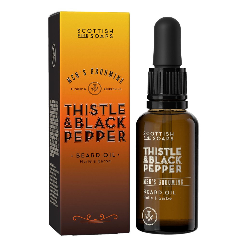 Scottish Fine Soaps Thistle & Black Pepper Beard Oil 30ml on white background