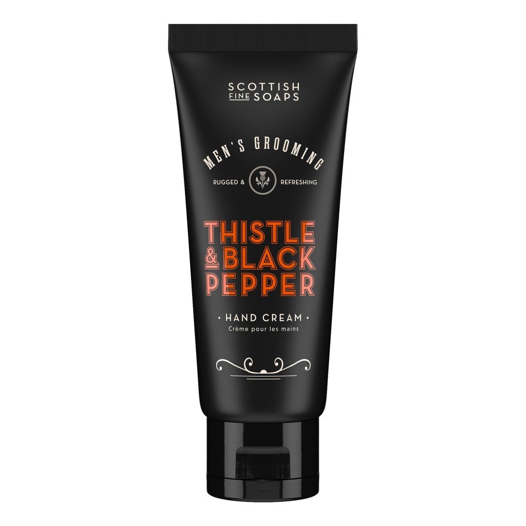 Scottish Fine Soaps Thistle & Black Pepper Hand Cream 100ml on white background