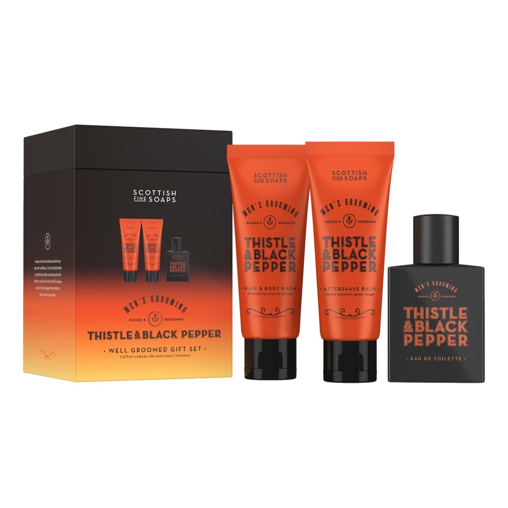 Scottish Fine Soaps Thistle & Black Pepper Well Groomed Gift Set on white background
