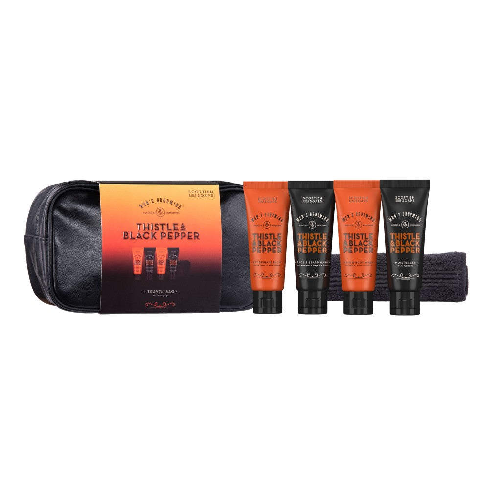 Scottish Fine Soaps Thistle & Black Pepper Travel Bag on white background