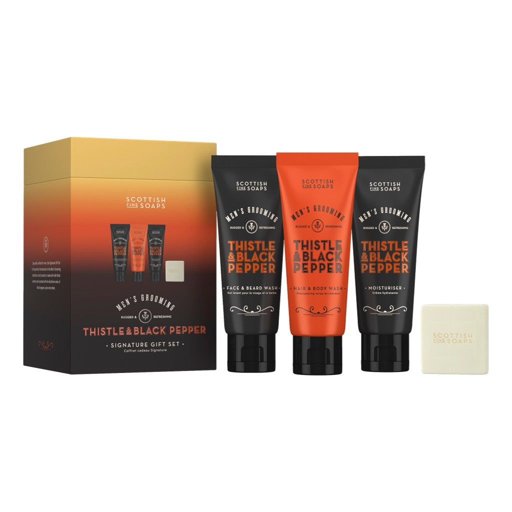 Scottish Fine Soaps Thistle & Black Pepper Signature Gift Set on white background