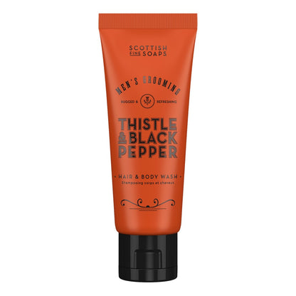 Scottish Fine Soaps Thistle & Black Pepper Hair & Body Wash 75ml on white background